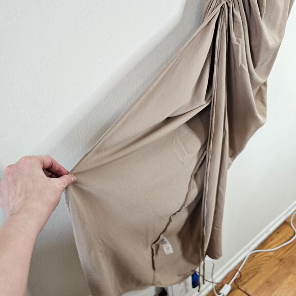 Emory Park Stretch Beige Maxi Side Drawstring Square-Neck Side Zip Split Dress S - Picture 9 of 11